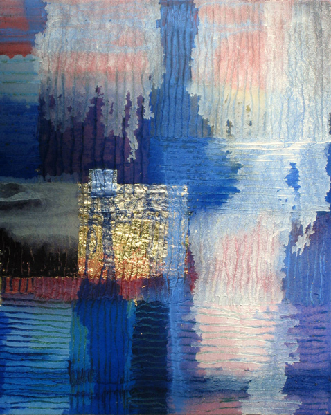 Reflections I by Catherine Hall (Oil on panel with metal leaf and retro-reflective glass beads)