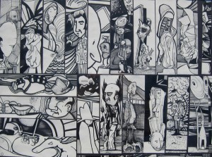 Between Conversation (18"x24", pen-and-ink on paper, 2012) by Brian Zeigler