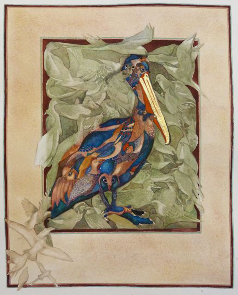 Hoopee (9" x 12", watercolor, gouache, ink, gold leaf on BFK paper) by Valerie Hird